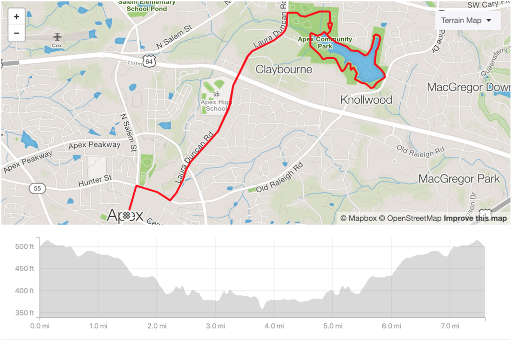 Apex to Lake Pine Running Route